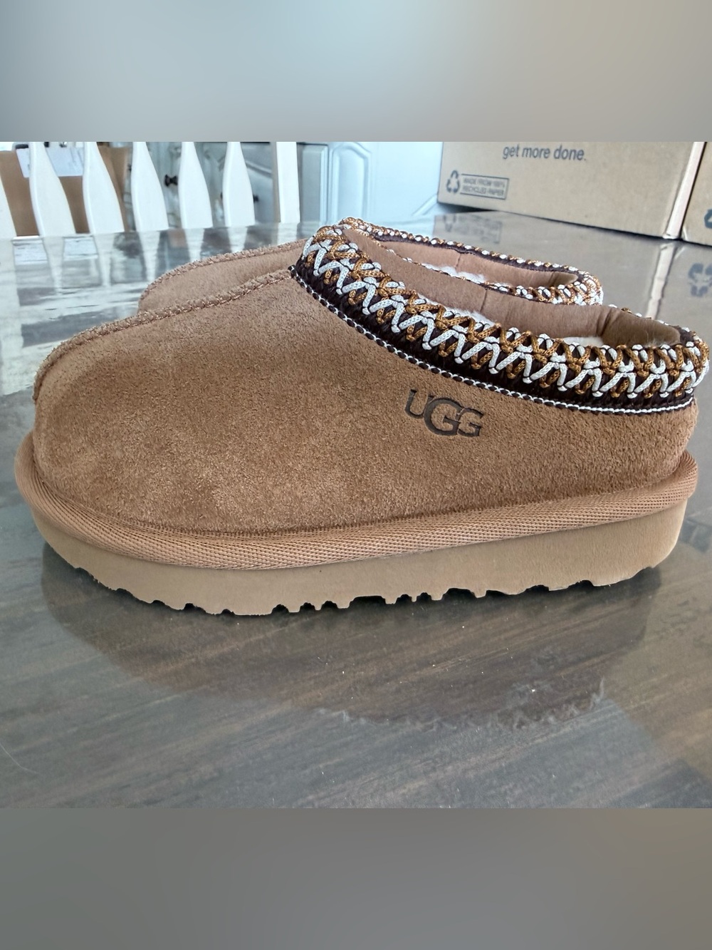 UGG Kids Tasman’s Chestnut Brown Suede Slip-On Slippers